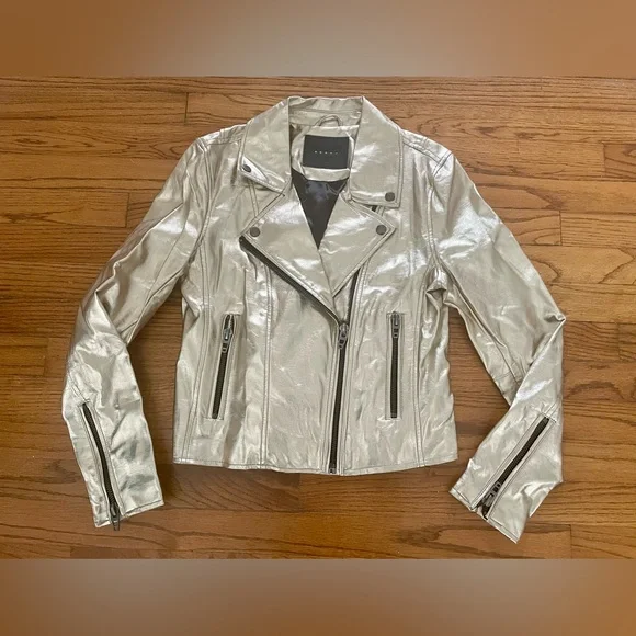 BLANK NYC Champagne Metallic Gold Faux Leather Motorcycle Jacket Women’s Small - Picture 2 of 9